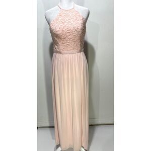 David's Bridal pink Peach dress Bridesmaid lace top romantic quokette women's 4